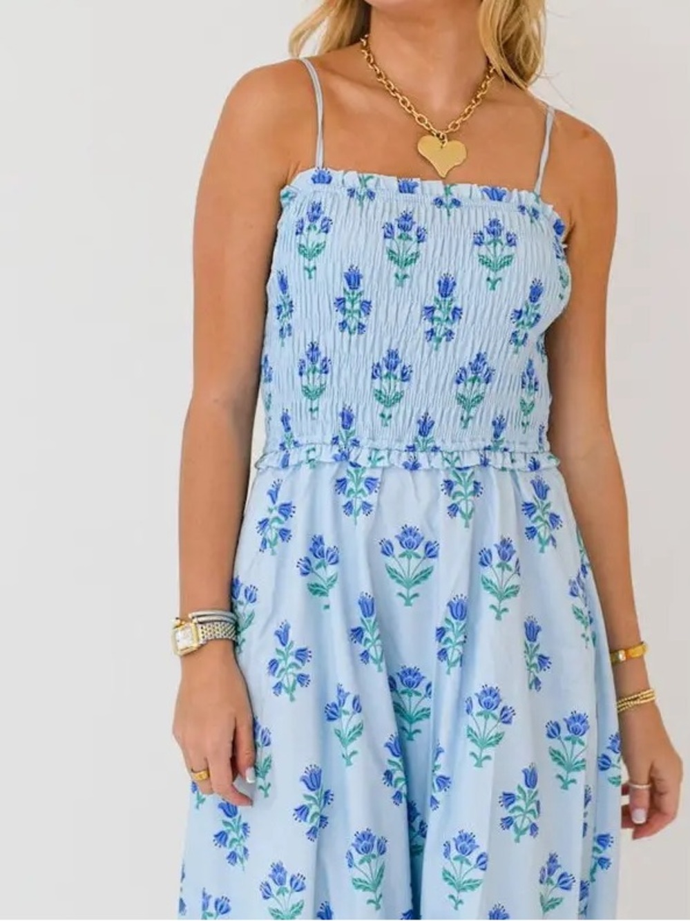 Rosa Clothing light blue Floral Spaghetti Straps Flare Smocked Dress size XL NWT